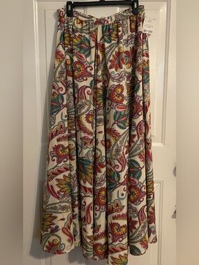 Paisley Print Cream Maxi Skirt with Multicolor Accents